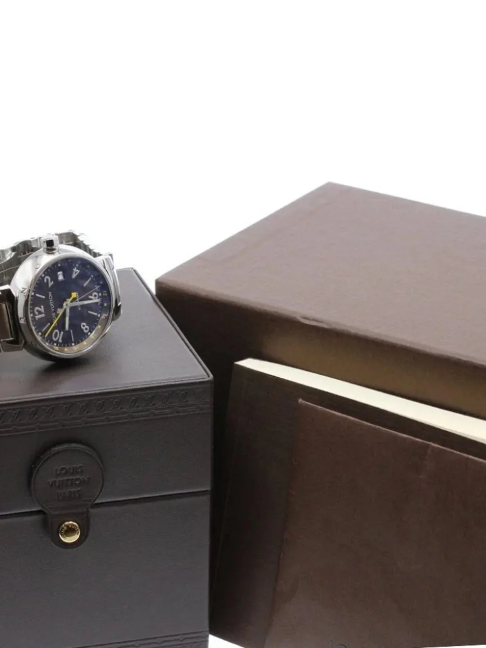 LOUIS VUITTON Tambour Q1131 GMT date Brown Dial Automatic Men's Watch